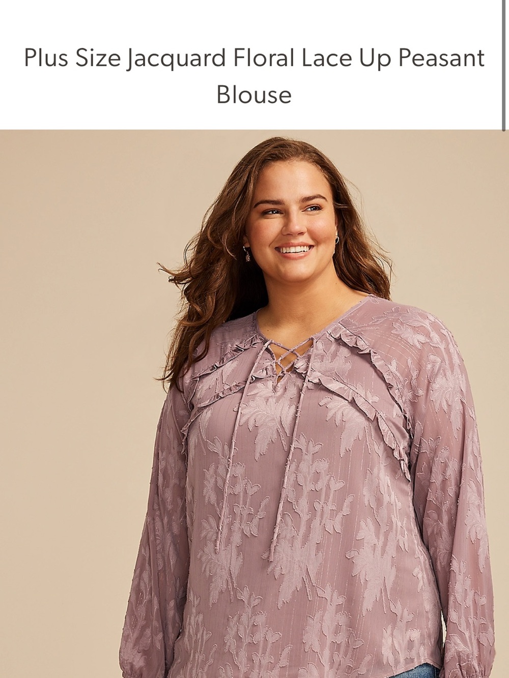 Plus Size Jacquard Floral Lace Up Peasant Blouse | maurices